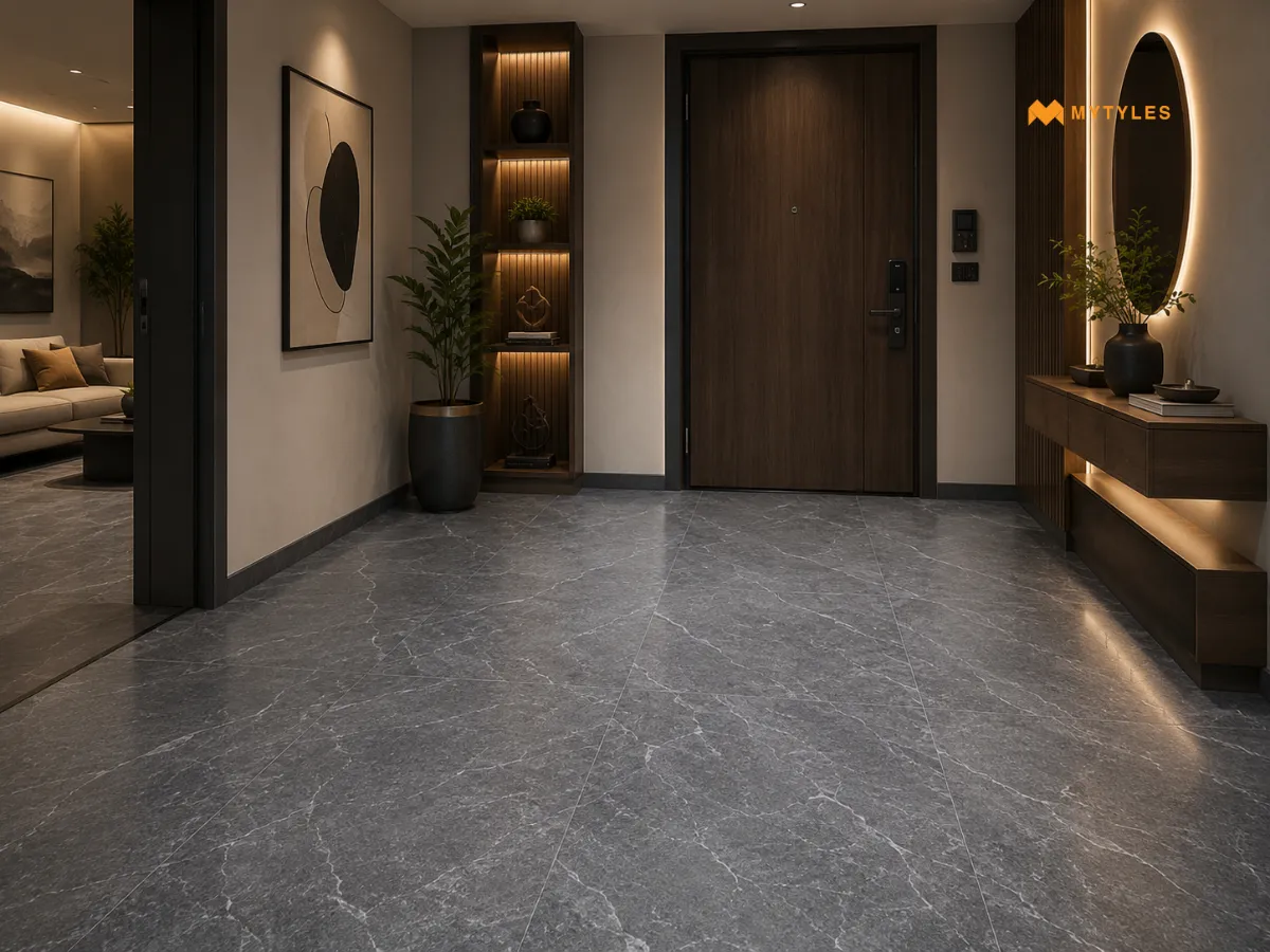 Stone Look Floor Tiles in Apartment Entrance